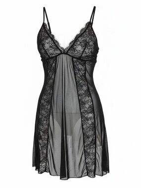 ROVE Black Lace & Mesh Chemise with Adjustable Straps